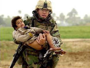 iraq soldier carrying baby